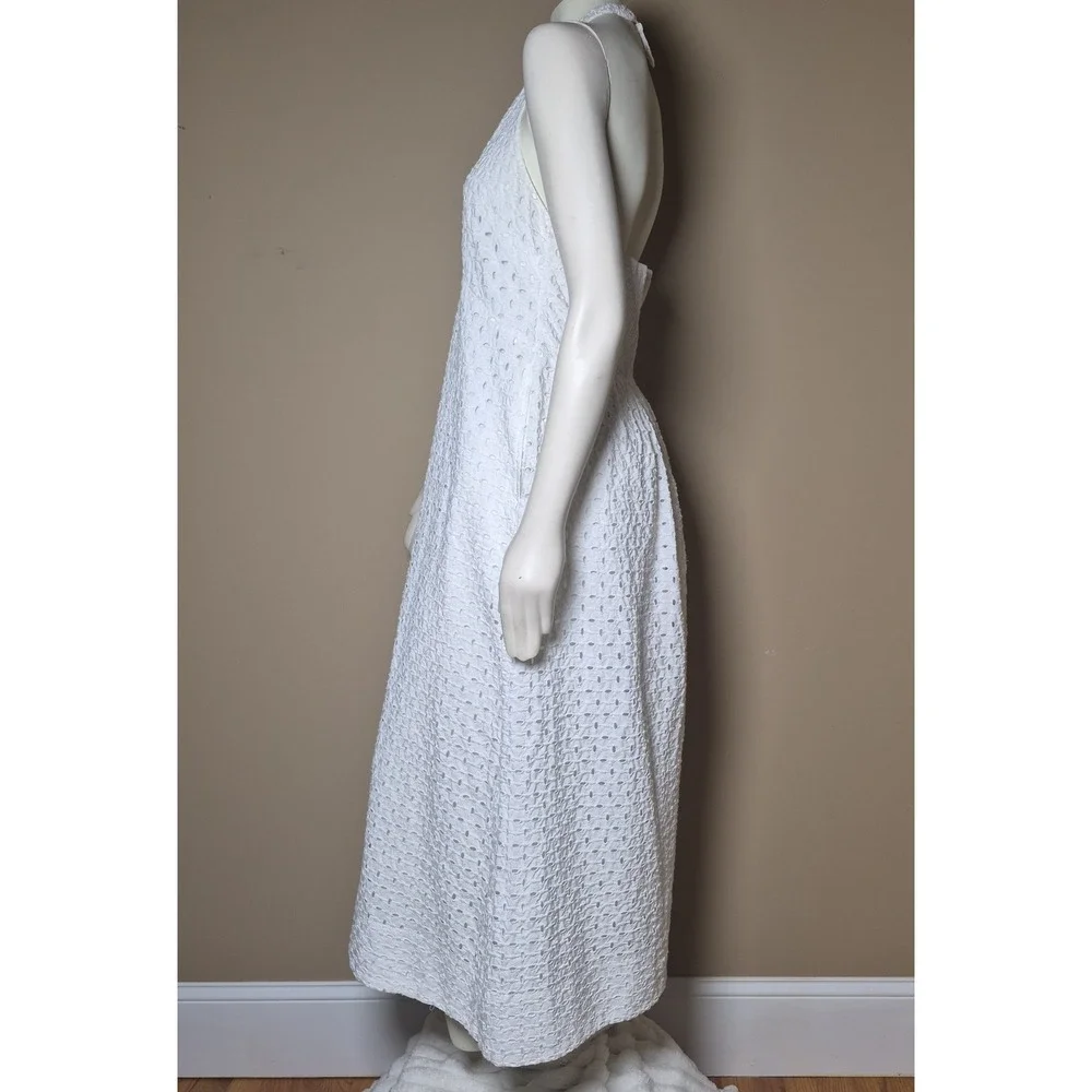 A New Day White Eyelet Halter Midi Dress Smocked Back Cotton Blend Womens Large